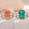 Qurexa Light Luxury Heavy Craft Ring For Women, Ice Radiant Cut Simulated Zirconia Finger Jewelry With Blush Rose Tone Orange & Paraiba Tone Green Stones