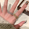 Qurexa Vintage Designer Inspired Ring For Women, Drawn Wire Hollow Rhombus Lace Pattern Metal Tone Rhinestone Inlaid Finger Jewelry